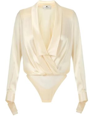 Elisabetta Franchi Body con solapas de esmoquin - Blanco
