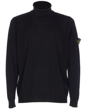 Stone Island 5100025 Light-Rws-Pure-Wool Turtleneck Sweater - Blue