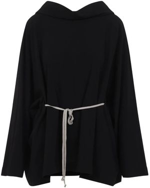 Rick Owens Wool Blend Belted Hoodie - Black