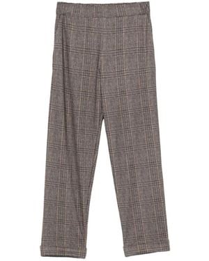 Whyci Check-Pattern Turn-Up Trousers - Grey