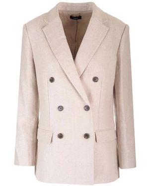Theory Double-Breasted Linen-Twill Blazer - Natural