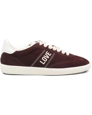 Love Moschino Logo-Print Suede Trainers - Brown
