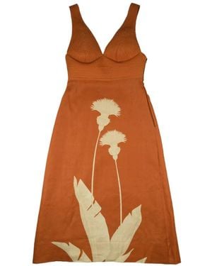 ANDRES OTALORA Mi Poesia Floral-Print Midi Dress - Brown