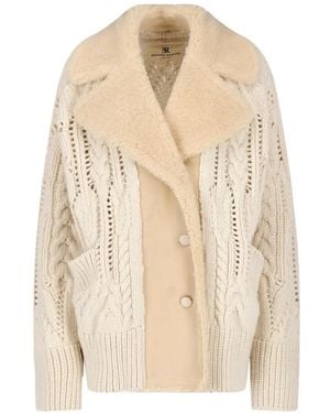 Ermanno Scervino Oversized-Zopfstrick-Cardigan Mit Shearling-Kragen - Natur