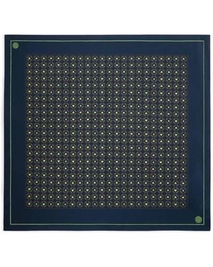 Shanghai Tang Geometric-Print Mulberry Silk Pocket Square - Blue