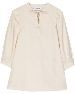 Yves Salomon Tie-Neck Silk Seersucker Blouse - Natural