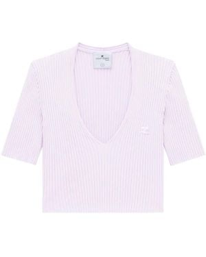 Courreges Ribbed Knit V-Neck Top - Pink
