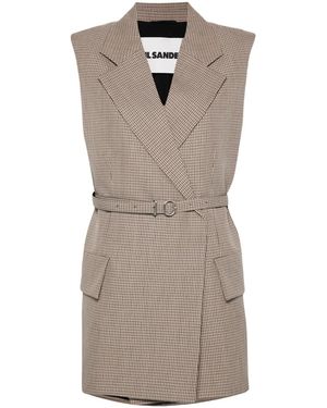 Jil Sander Checked Vest - Natural
