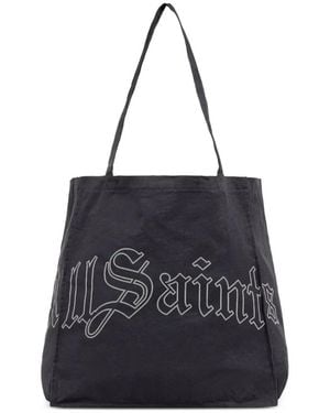 AllSaints Logo-Print Canvas Tote Bag - Black
