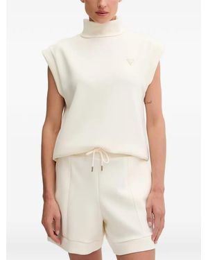 Guess High-Neck Logo-Plaque Top - White