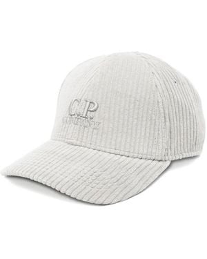 C.P. Company Logo-Embroidered Corduroy Cap - Blanc