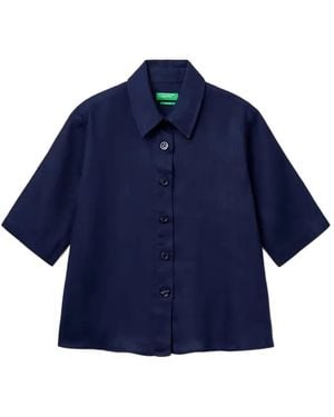 Benetton Short-Sleeve Boxy-Fit Shirt - Blue