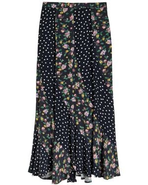 RIXO London Polka-Dot Floral-Print Midi Skirt - Black
