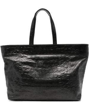AUTENTICA 504 Croc-Effect Leather Shoulder Bag - Black