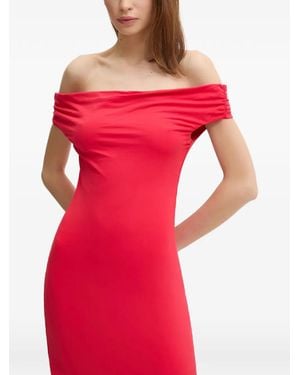 Bondeye Off-Shoulder Ruched-Sleeve Maxi Beach Dress - Red