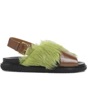 Marni Fussbett Faux-Fur Sandals - Green