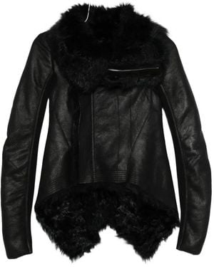 Rick Owens Veste En Cuir À Bordure En Fourrure - Noir