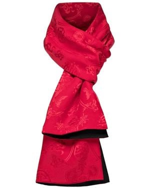 Shanghai Tang Two-Faced Jacquard-Woven Silk-Cashmere Scarf - Red