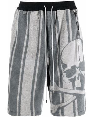 MASTERMIND WORLD Striped Skull-Print Track Shorts - Grey