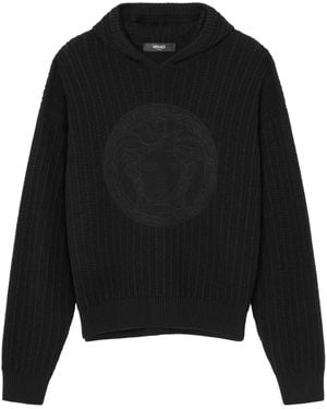 Versace Medusa-Embroidered Cable-Knit Hoodie - Black