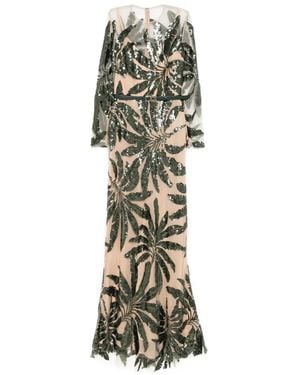 Elie Saab Embroidered Tulle Maxi Dress - Metallic