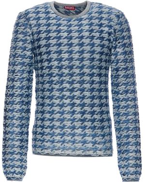 DIESEL Houndstooth Crew-Neck Jumper - Blue