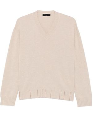 Fabiana Filippi V-Neck Ribbed-Trim Jumper - Natural