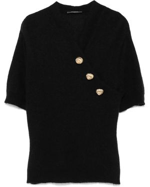 Balmain Wool Top With Buttons - Black