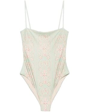 Agua Bendita Durazno Playa Shell-Print Swimsuit - White