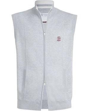 Brunello Cucinelli Logo-detail Zipped Vest - Blue