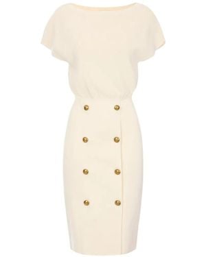 Elisabetta Franchi Knit Dress With Jewel Buttons - White