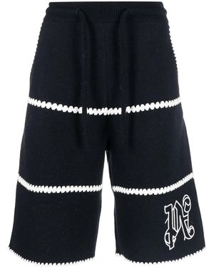 Palm Angels Monogram-Embroidered Wool-Blend Shorts - Blue