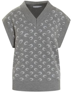 Marine Serre Crescent-Print V-Neck Vest - Grey