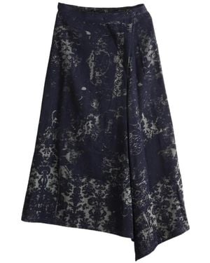 Y's Yohji Yamamoto Damask-Print Wrap Maxi Skirt - Blue
