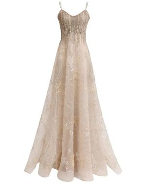 Gemy Maalouf Embroidered Tulle Maxi Dress - Natural