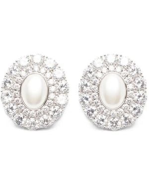 Self-Portrait Oval Crystal Pearl Earrings - White