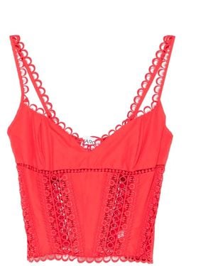 Charo Ruiz Poppy Scalloped-Trim Lace-Insert Top - Red