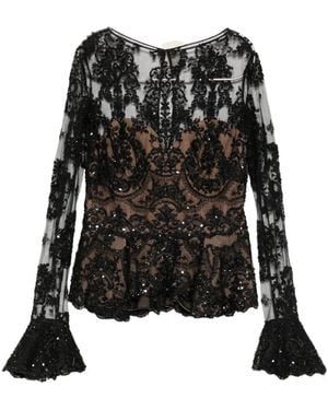 Zuhair Murad Lace-Embellished Peplum Top - Black