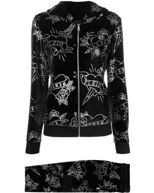 Philipp Plein Heart Velvet Tracksuit Set - Black