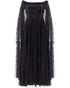 Needle & Thread Raindrop Cape-Detail Midi Dress - Black