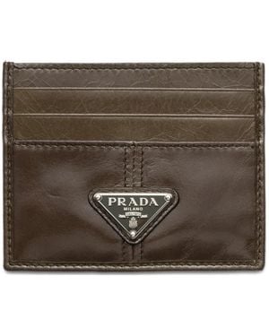 Prada Triangle-Logo Leather Cardholder - Brown