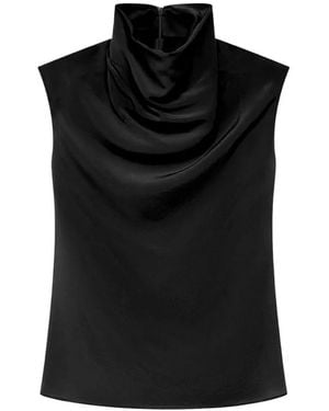 Another Tomorrow Cowl-Neck Draped Top - Black