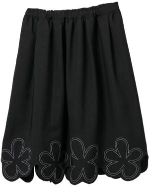 Comme des Garçons Floral-Embroidered Midi Skirt - Black