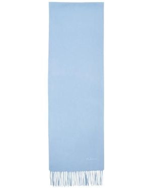 Mulberry Embroidered-Logo Fringed-Hem Scarf - Blue