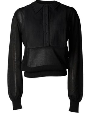 Pushbutton Layered Pleated-Panel Jumper - Black