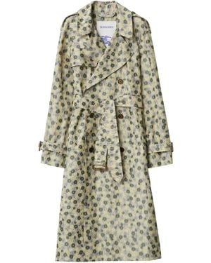 Burberry Long Daisy-Print Trench Coat - White