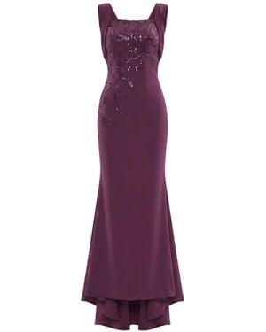 Saiid Kobeisy Sequin-Embellished Draped-Back Maxi Dress - Purple