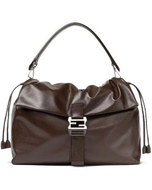 Fendi Flux Ff-Buckle Leather Shoulder Bag - Brown
