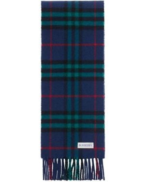 Burberry Checked Fringed Scarf - Blue