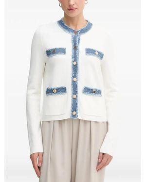 Joseph Ribkoff Frayed-Trim Cardigan - White